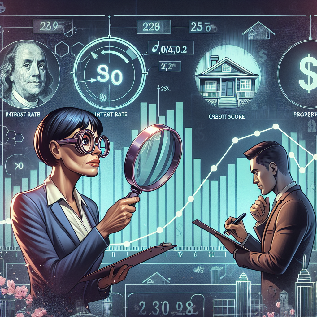 Business professionals examining financial charts and real estate data with digital graphics in the background.
